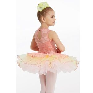 NWT Girls Sequin Lace Ballet Tutu Dress With Floral Accent Sherbet Size MC 10/12